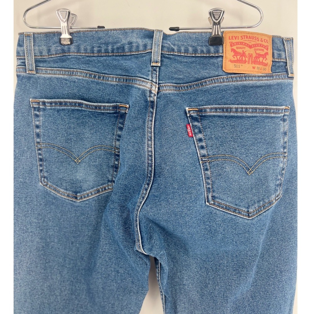 Levis 511 Jeans Blue Slim Fit Denim Pants Mens 36"x30"Medium Wash WaterLess - Picture 4 of 9